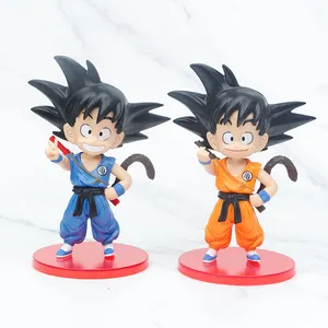 Grosir figur berdiri bola naga 6 inci gambar berdiri pose Son Goku pakaian biru kuning boneka anime figur Aksi