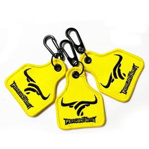 Own Logo Double Sided Embroidered Fabric <b>Key</b> Tag With Personalized Design Woven Embroidery Keychain <b>Custom</b> - Product Image 4