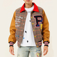 Vestes bomber en laine brodées en chenille avec manches en cuir de haute qualité, personnalisées OEM, vestes universitaires courtes pour hommes