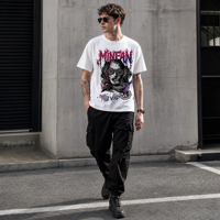 T-shirt Homme T11 MINFAN en Gros 100% Coton Manches Courtes Coupe Boxy Imprimé Graphique Décontracté Streetwear Rétro Abstrait Foncé
