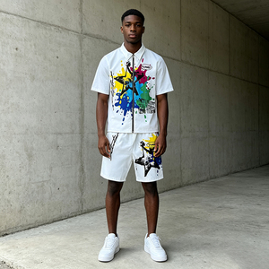 <span class=keywords><strong>Ensemble</strong></span> T-<span class=keywords><strong>shirt</strong></span> <span class=keywords><strong>et</strong></span> <span class=keywords><strong>Short</strong></span> Homme Été Yunmei OEM Personnalisé Imprimé All-Over Streetwear Coupe Ample - Product Image 6
