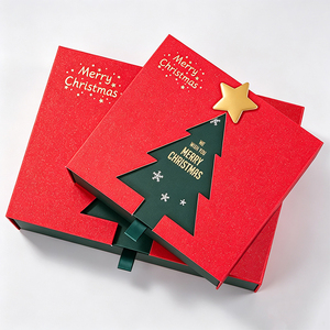 Boîte cadeau de Noël rouge grande à double porte pour foulards, emballage en carton doré, boîte <span class=keywords><strong>vide</strong></span>, vente en gros, fabricant - Product Image 1