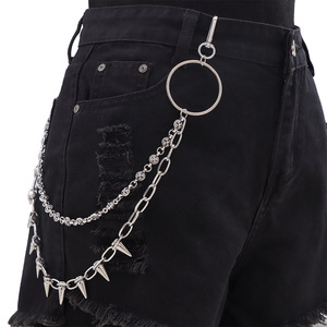 Double Layer Metal <b>Cross</b> Stud Pants <b>Chain</b> Zinc Alloy Waist <b>Chain</b> Hip Hop Casual White K - Product Image 1