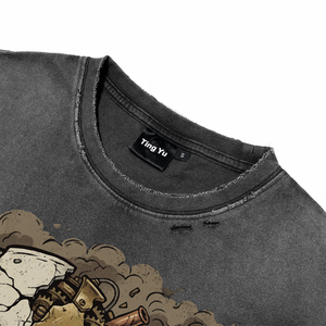 T-shirts pour hommes à manches courtes, col rond, imprimé crâne steampunk, respirants, en coton délavé, style streetwear, coupe classique - Product Image 4