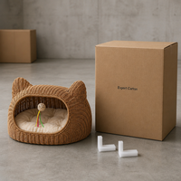 Lit pour chat en rotin PE tissé à la main, grotte semi-fermée pour chat avec coussin en peluche lavable pour chats et petits chiens, 54x32x33 cm