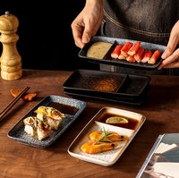 Plato rectangular de cerámica estilo japonés para sushi con compartimento para salsa, plato de porcelana de 2 compartimentos para dim sum, para restaurante