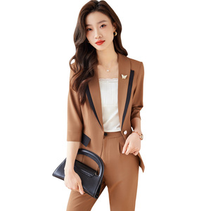 Women's Green Suit Set Three Quarter Sleeve Mid Length Satin Office Lady Business Commute Anti Wrinkle Two Piece Dress With - Product Image 5