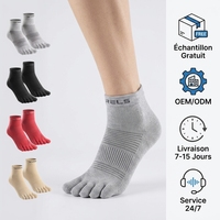 Chaussettes de sport athlétiques pour hommes à cinq doigts, en coton tricoté respirant, pour la course, avec compression de la voûte plantaire, anti-ampoules, coupe basse