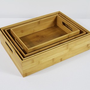 Bamboo <b>Storage</b> <b>Tray</b> Rectangle 2-3 Compartments Stackable For Home Use With Handle - Product Image 4