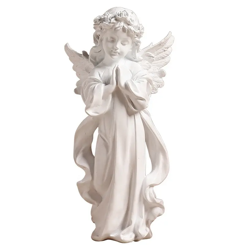 사랑스러운 손 접힌 흰색 작은 천사 조각 탁상 Portch 동상 장식 미니 천사 입상