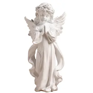 Lovely Hands Folded White Little Angel Sculpture Tabletop Portch Statues Decoration Mini Angel Figurine