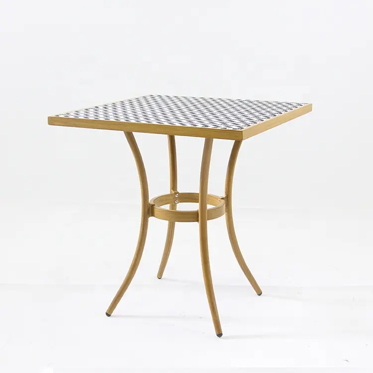Modern dış mekan mobilyaları örgü kumaş alüminyum fransız Bistro masa setleri veranda ticari bahçe restoran bambu yemek masası