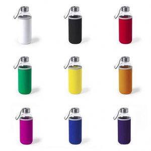 Bouteille d'eau en verre personnalisée avec motif feuille transfrontalier, manchon de tasse, bouchon à paille, isolation en silicone, compatible lave-vaisselle, pour usage au bureau, imprimée - Product Image 1