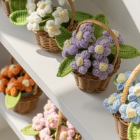 Cadeau de fleur éternelle tricotée, nouveau petit panier en pot, fleur en crochet à la main, mini plante, décoration de bureau
