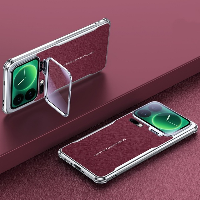 Business Electroplating PU Leather Phone Case for Xiaomi 17 Pro Max 14 15 17 Ultra With Hidden Lens Film Holder Shockproof Cover