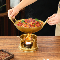 Marmite commerciale à fond sec avec brûleur à alcool, ensemble de batterie de cuisine vintage martelée en acier inoxydable pour restaurant, idéal pour le hot pot