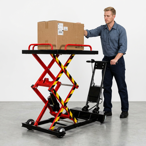Plateforme élévatrice à ciseaux électrique Tayo ETC300, capacité 3 tonnes, hauteur de levage >72,8 pouces, rouge/noir, équipement industriel d'entrepôt - Product Image 1