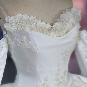 Robe de mariée élégante en satin Dy1508, col cœur, appliques, cristaux, perles, dentelle, traîne chapelle, longueur ras du sol - Product Image 6