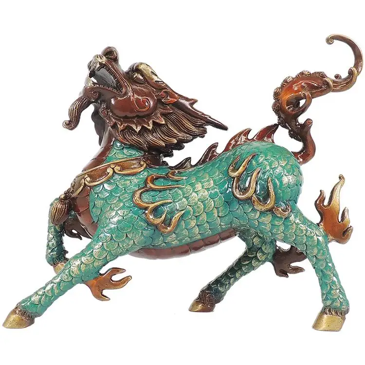 Vintage Home Decor Antique Lucky Bronzeskulptur Copper Brass Feng Shui Qilin Ornament