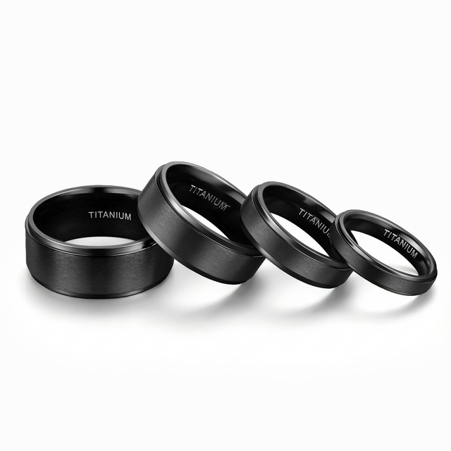 Tempusort Classic 4mm 6mm 8mm 10mm Band Black Brushed Titanium Ring Unisex Couple Wedding Engagement