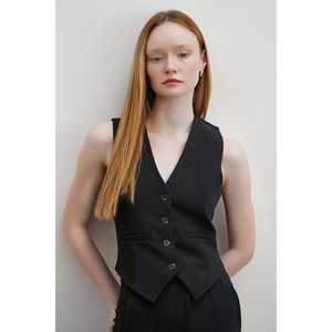 Chaleco con Copas Forradas, Traje Negro para Mujer, Chaleco con Decoración de Botones - Product Image 2