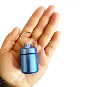 Wholesale Promotional Key Chain Pill Container Aluminum Mini Metal Pill Box Key Chain Pill Holder Key Chain