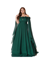 Robe de soirée pour femme, couleur unie, épaules dénudées, manches flottantes, design floral tridimensionnel, ourlet plissé, coupe trapèze