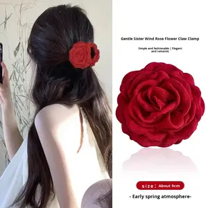 <span class=keywords><strong>Pince</strong></span> à <span class=keywords><strong>cheveux</strong></span> tendance en acrylique JIAXU 2025 style Caro pour femme, grande fleur rouge rose séchée 10 cm, accessoire de fête - Product Image 4