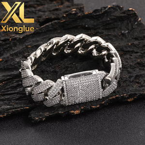 20mm Rose Gold Silver Plated <b>Copper</b> Alloy Cuban Link Claw Setting Hip Hop Iced Diamond <b>Bracelet</b> Necklace Fine Jewelry Men Women - Product Image 1