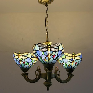 LongHuiJing Tiffany Chandelier 3 <b>Lights</b> Stained Glass Chandeliers <b>Lighting</b> Fixtures Antique Style Ceiling Hanging Lamps - Product Image 3