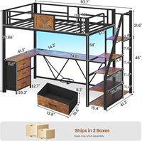 Lit superposé multifonctionnel avec bureau, armoire et prise électrique, lit superposé en bois rustique pour la maison et le dortoir