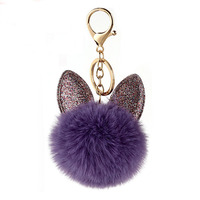 Porte-clés mignon avec pompon oreilles de lapin à paillettes, boule en fausse fourrure moelleuse, breloque pour sac femme, cadeau du Nouvel An chinois, pendentif en peluche