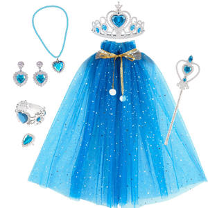 Costume da abito da principessa per <span class=keywords><strong>bambina</strong></span>, <span class=keywords><strong>mantello</strong></span> Cosplay per feste con gioielli corona di Tiara, guanti per bacchetta - Product Image 4