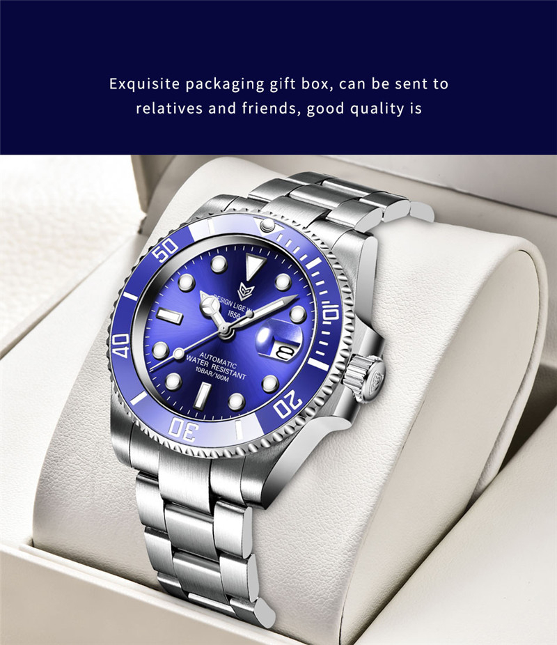 Top Brand LIGE Men Watches Luxury Sapphire Waterproof Automatic Mechanical Watch Fashion Business Full Stainless Steel Clock