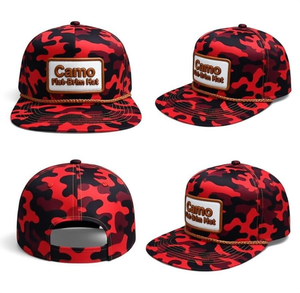 Gorra de béisbol de 5 paneles con parche de cuero, camuflaje, visera plana, lona personalizada, cierre snapback, cuerda, deportiva, para exteriores, elegante, hip hop, rendimiento, moda - Product Image 5