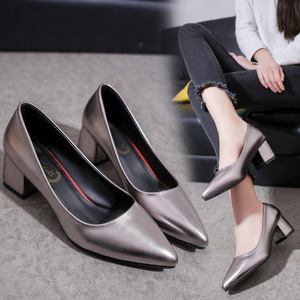 Women High <b>Heels</b> Autumn New Fashion Thick <b>Heel</b> Shallow Foot Professional Single Shoes - Product Image 4