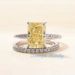 Zuanfa Set cincin trendi S925 perak 10K 14K 18K, cincin pertunangan emas murni potongan es kuning cerah berlian Moissanite