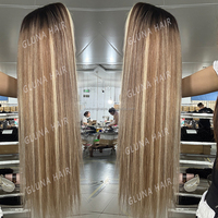 Perruque frontale HD 13x6 en dentelle, cheveux humains bruts blonds 613, raides comme des baguettes, avec mèches, pré-épilée, sans colle, pour femmes noires - Vente en gros