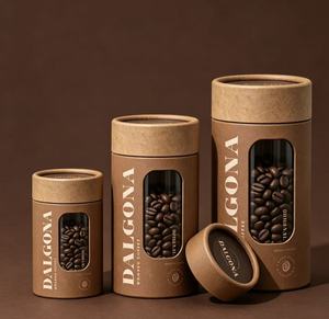 Tube à café en papier kraft écologique avec fenêtre transparente, boîte cylindrique recyclable pour le stockage des grains de café - Product Image 4