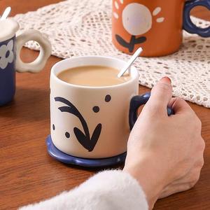 Tasse de style peinture à l'huile rétro, design unique et élégant, tasse à café de bureau peinte à la main, tasse à lait au design de niche - Product Image 5