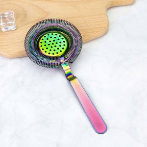 Colador Hawthorne de Acero Inoxidable SS304 con Mango Largo Curvo, Apto para Lavavajillas, Color Arcoíris, Herramienta de Bar para Cocteles - Product Image 1