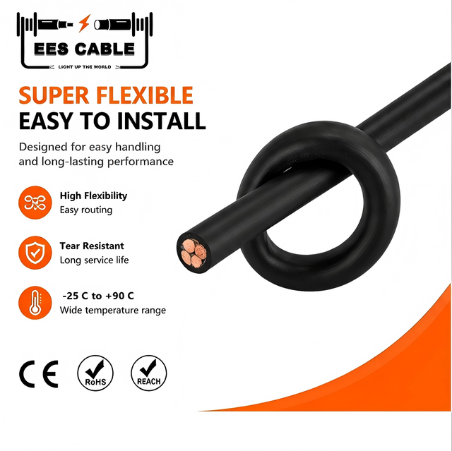 H07RN-F 2*6mm2 Welding Trailing Cable Cu Tinned Copper Rubber Insulated EPR Insulation Heavyduty 450/750V Flexible Wire EESCABLE