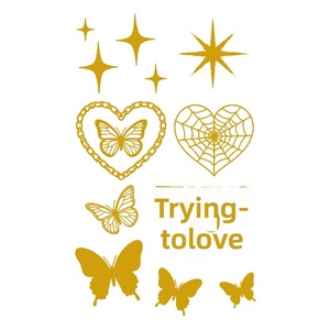 Adesivi per Tatuaggi Temporanei con Foglia d'Oro, Design di Lusso con Farfalle, Stelle e Cuori, Impermeabili, per Polso, Ideali per Eventi Musicali - Product Image 5