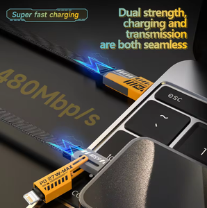 Alta calidad PD 27W 65W 4 1 Cable de datos de carga rápida para Iphone Venta caliente Nylon trenzado Aleación de zinc USB Tipo-C Cable 2m 3m - Product Image 5