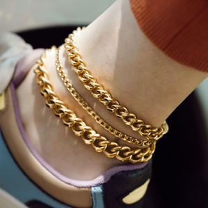 स्टेनलेस स्टील पीवीडी 18k सोना मढ़वाया चंकी मियामी क्यूबा श्रृंखला पायल मोटी पर अंकुश लगाने लिंक समुद्र तट पायल महिलाओं के लिए निविड़ अंधकार गहने - Product Image 2