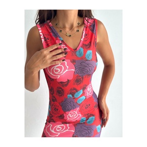 Robe de soirée sans manches à col en V et imprimé floral pour femme, taille naturelle, 90 cm - Product Image 6