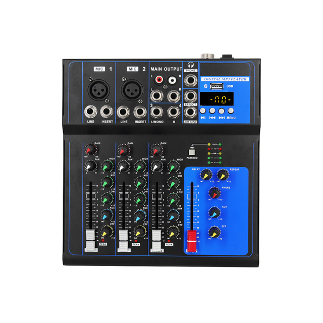 Professional Audio Mixer Portable USB Interface Digital MP3 Playback 4-Channel DJ Mixing Console for Performance Live Streaming