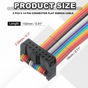 PATIKIL Cable Plano con Conector IDC de 14 Pines, Paso de 2.54mm, Longitud de 150mm, Doble Hilera, Hembra a Hembra, Cobre, para Computadoras y DVD - Product Image 4