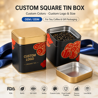 Boîte en fer blanc carrée noire personnalisée avec motif rouge et doré pour thé chinois, logo personnalisé, OEM, ODM, faible MOQ, directement de l'usine