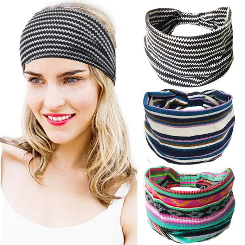 HB116C Boho Headbands Leopard Hair Bands Knotted Turban Headband Stretch Twist Head Wraps Stripe Cloth Head Bands for Women